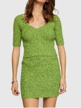 Rebecca Minkoff Green Marled Ribbed Midi Skirt